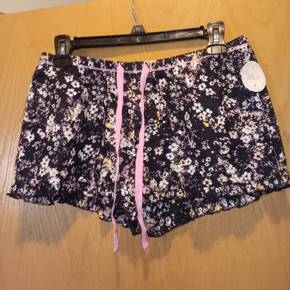 Womens Suze Small, Floral Print Shorts with Pink Drawstring